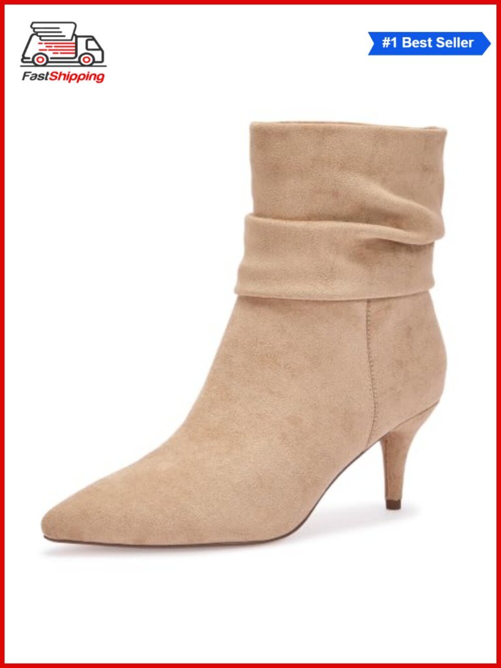 ✨ Women's Slouch Ankle Boots Pointed Toe Mid Heel Suede Dress Booties